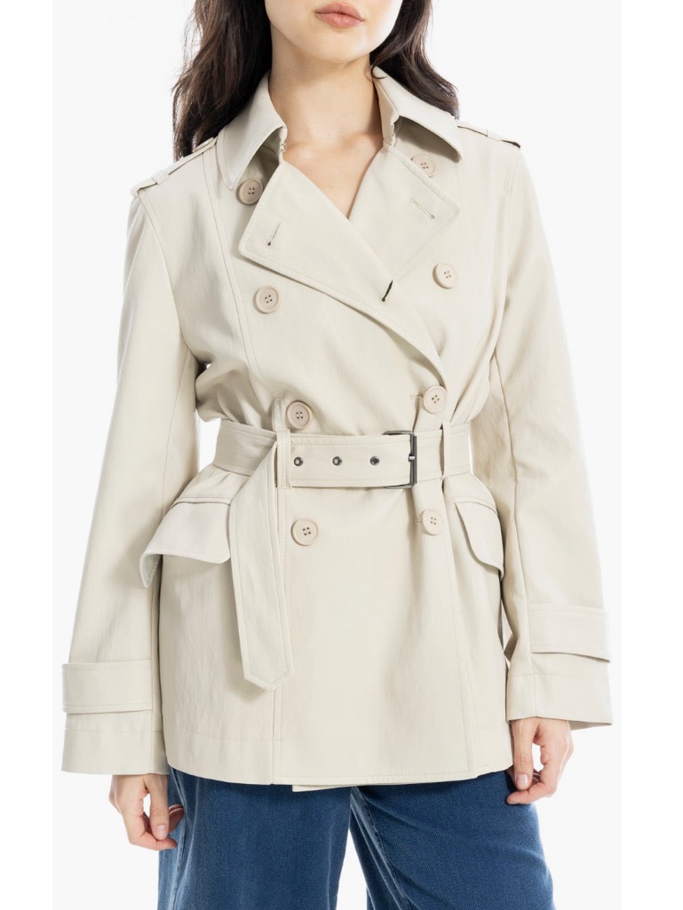 Max Studio Belted Faux Leather Trench Coat Large